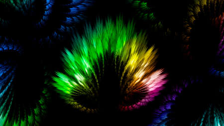 Abstract fractal multicolored neon background. Horizontal banner. Used for design and creativity, for screensavers.の写真素材