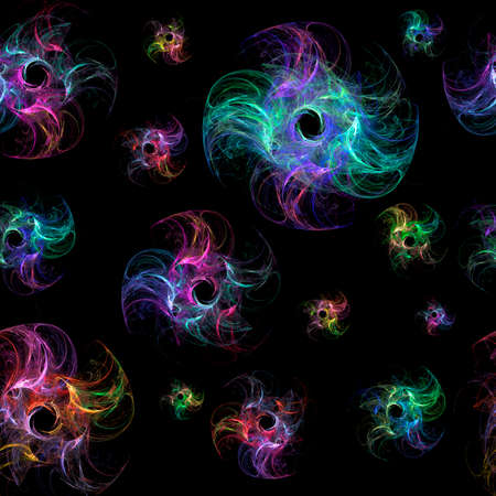 Seamless fractal background. Neon bright patterns on a black background.の写真素材