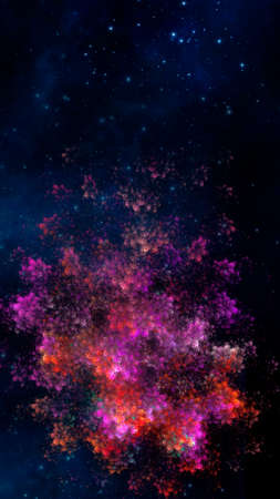 Abstract fractal fantastic space background with flowers. Vertical banner. Used for design and creativity, for screensavers.の写真素材