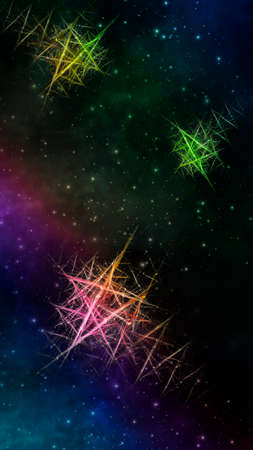 Abstract fractal fantastic space background with comets and stars. Vertical banner. Used for design and creativity, for screensavers.の写真素材