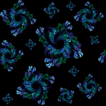 Seamless fractal background. Neon bright patterns on a black background.の写真素材