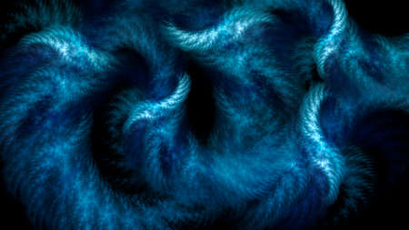 Abstract background neon blue waves and curls on a dark background. Fractal pattern for creativity and design.の写真素材