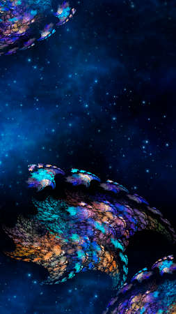 Abstract fractal fantastic space background with alien. Vertical banner. Gadget screen wallpaperの写真素材