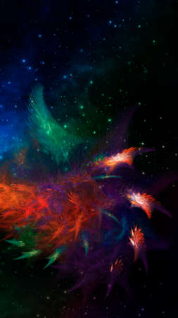 Abstract fractal multicolored neon background. Vertical banner. Used for design and creativity, for screensavers.の写真素材