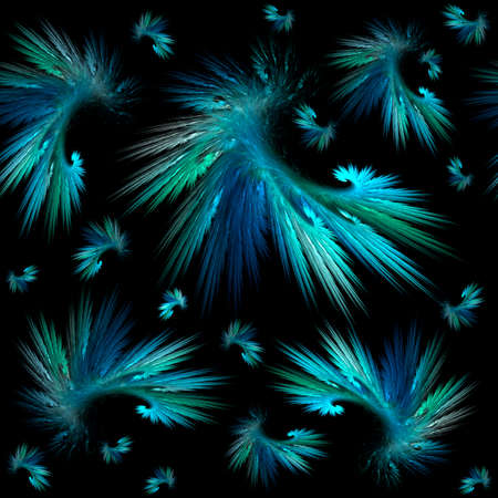Seamless fractal background. Neon bright patterns on a black background.の写真素材