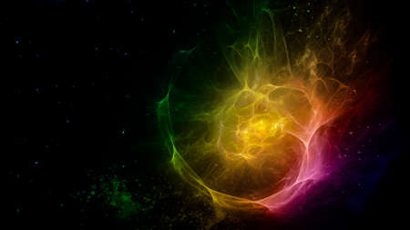 Abstract fractal background with cosmic glow. Colors of rainbow. Horizontal banner. Used for design and creativity, for screensavers.の写真素材
