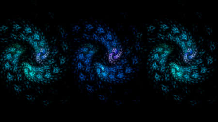Abstract background neon blue waves and curls on a dark background. Fractal pattern for creativity and design.の写真素材