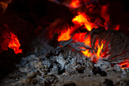 Fire, burning coals. Flame close upの写真素材