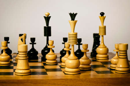 Wooden chess on a board close-up. Game of chessの写真素材