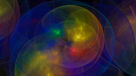 Abstract background neon blue and yellow balloons. Space background