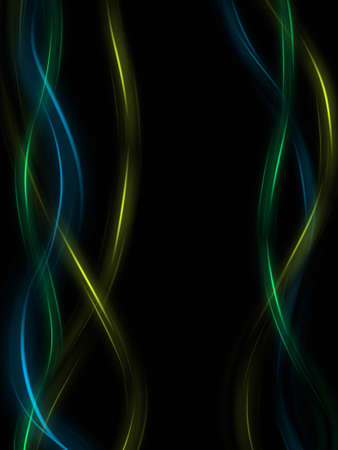 Abstract smooth green and blue waves background on black. Artistic bright bacground.の写真素材