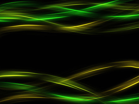 Abstract smooth green waves background on black. Artistic bright bacground.の写真素材