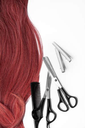 Hair and hairdresser items scissors, comb, clipper on a white background
