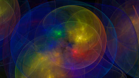 Abstract background neon blue and yellow balloons. Space backgroundの写真素材