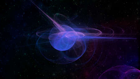 Abstract fractal background with cosmic glow planet. Horizontal banner. Used for design and creativity, for screensavers.の写真素材