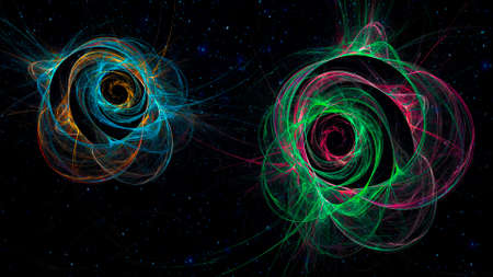 Abstract fractal background with cosmic glow. Colors of rainbow. Horizontal banner. Used for design...