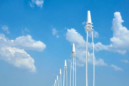 White lanterns against the blue sky and white clouds