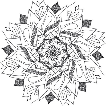 Monochrome ethnic mandala design. Anti-stress coloring page for adults. hand drawn illustration. coloring page.の写真素材