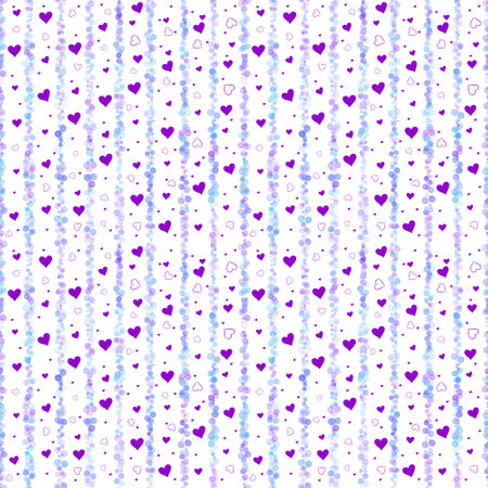 Seamless pattern with purple hearts on a white background. vertical patternの写真素材