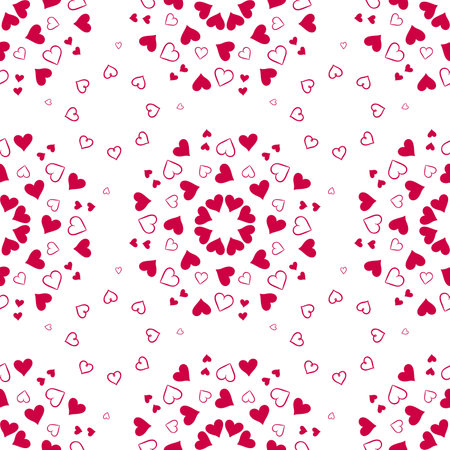 Seamless pattern with red hearts on a white backgroundの写真素材