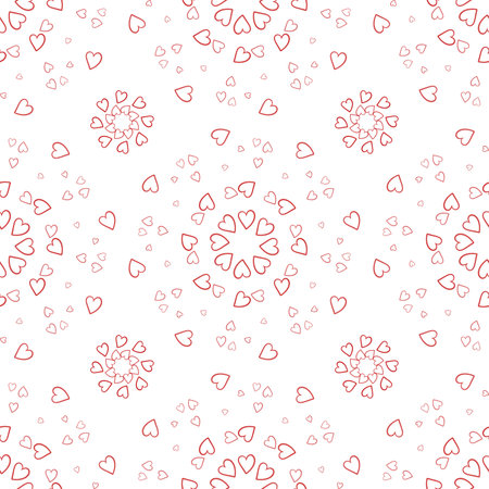 Seamless pattern with red hearts on a white backgroundの写真素材