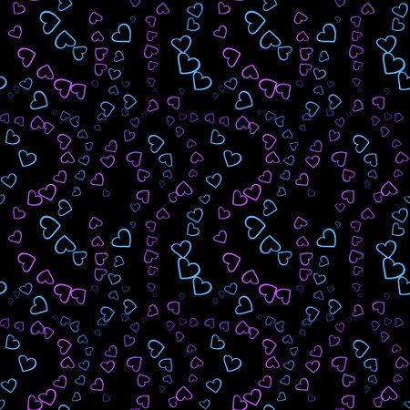 Seamless pattern with blue and purple hearts on a black background.の写真素材