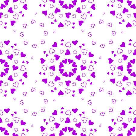 eamless pattern with white, purple and pink hearts on a white backgroundの写真素材