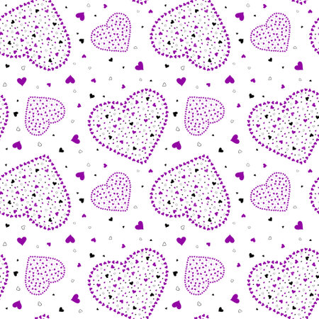 eamless pattern with white, purple and pink hearts on a white backgroundの写真素材