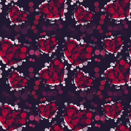 Seamless pattern with red hearts on a dark background. Valentine's Day.の写真素材