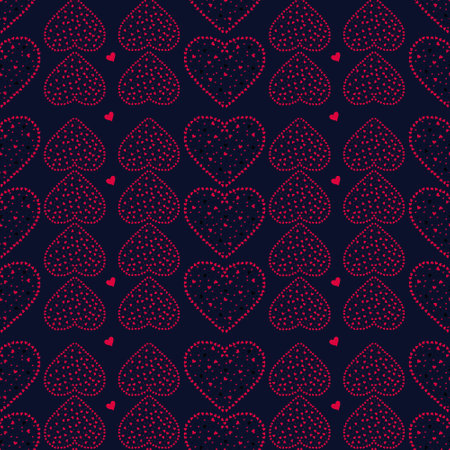 Seamless pattern with red hearts on a dark background. Valentine's Day.の写真素材