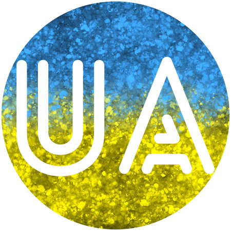 UA sign on the background of yellow and blue colors Ukraineの写真素材