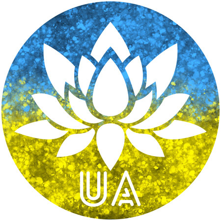 Lotus on the background of yellow and blue colors Ukraine.の写真素材