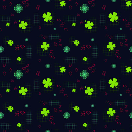 A seamless green and yellow clover pattern for your good luck! Cute seamless shamrock pattern for St. Patrick's Day. Clover seamless background.の写真素材