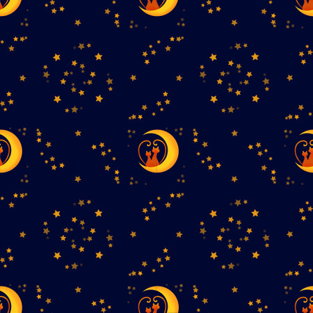 Seamless pattern cute cats in love on the moonの写真素材