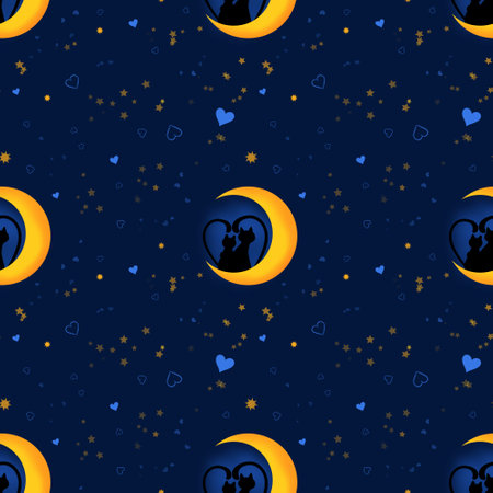 Seamless pattern cute cats in love on the moonの写真素材
