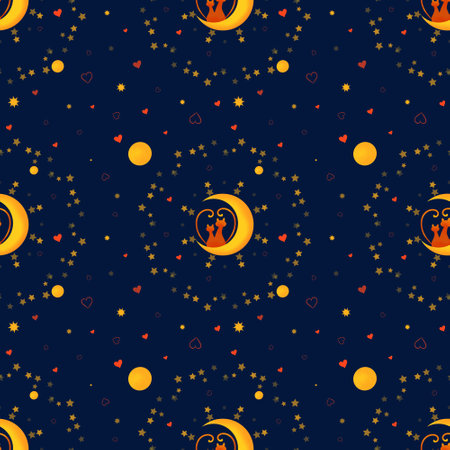 Seamless pattern cute cats in love on the moonの写真素材