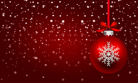 Christmas red background with snowflakes and red balloon.の写真素材