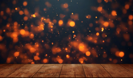 Wooden table and bokeh background for product display montagesの写真素材