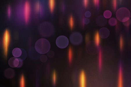 Beautiful abstract purple and yellow background with neon lines and bokeh. Fantastic glowの写真素材