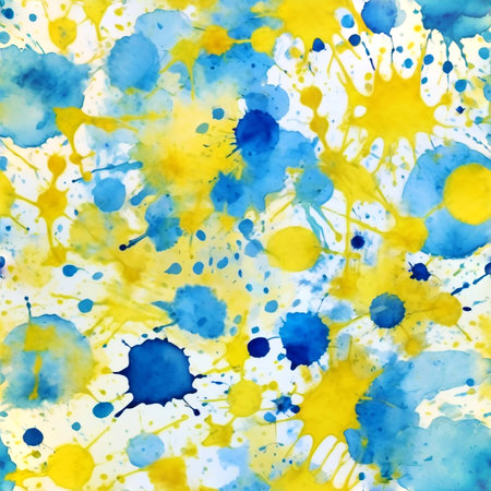 Abstract watercolor background with blue, yellow and green blots.の素材