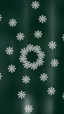 White Snowflake Wreath on Dark Green Backgroundの写真素材
