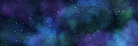 Vibrant Purple Blue Green Nebula with Starfield