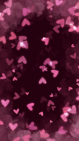 Glowing Pink Hearts in Swirling Romantic Mist