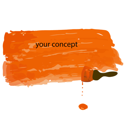 Illustration of a Brush with orange paint on the white background, with space for textのイラスト素材
