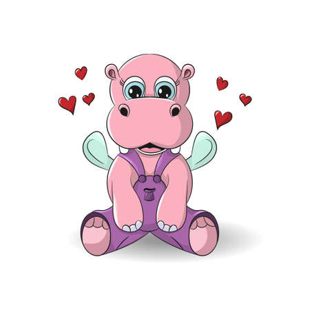 Cartoon funny, cute and little hippo character, isolated on white background- Vectorのイラスト素材