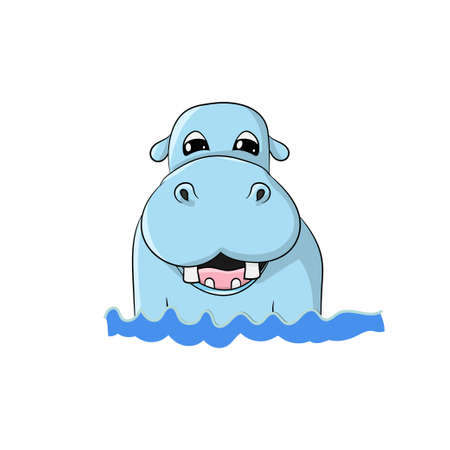 Cartoon funny, cute and little hippo character, isolated on white background- Vectorのイラスト素材