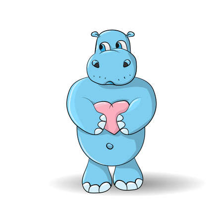 Cartoon funny, cute and little hippo character, isolated on white background- Vectorのイラスト素材