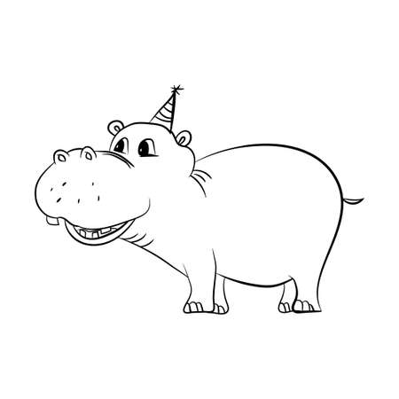 Cartoon funny, cute and little hippo character, isolated on white background- Vectorのイラスト素材