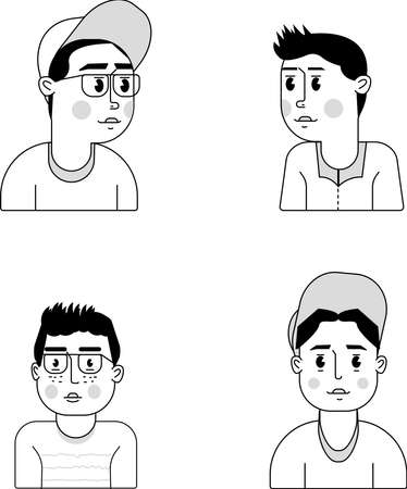 Set of people characters avatars in flat design. Illustrations for identity in Internet, concepts, app pictographs, info-graphic. Isolated on white background.のイラスト素材