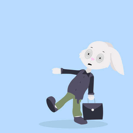 Zombie Bunny cartoon character. Rabbit going to work or school.のイラスト素材